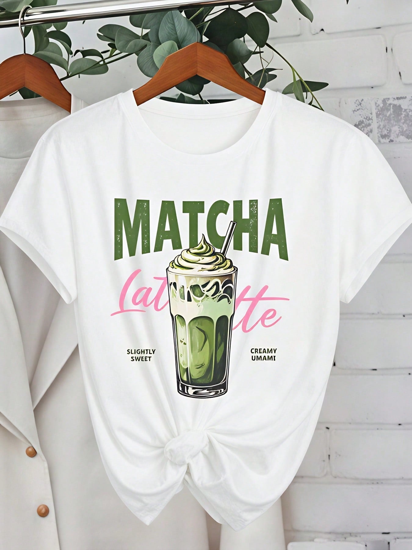 Matcha Latte Graphic Crew Neck Tee Vintage Loose Breathable Summer Top