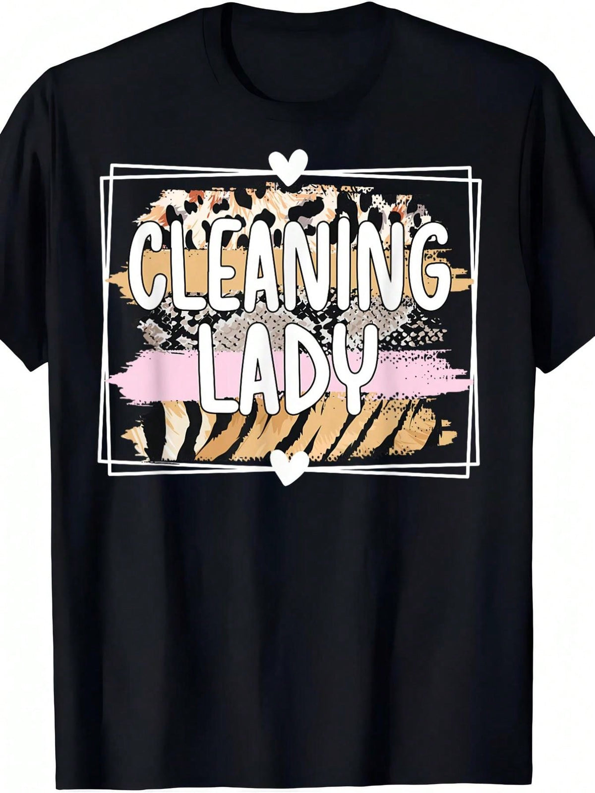 Cleaning Lady Graphic Crew Neck Tee Housekeeping Black Short Sleeve Top