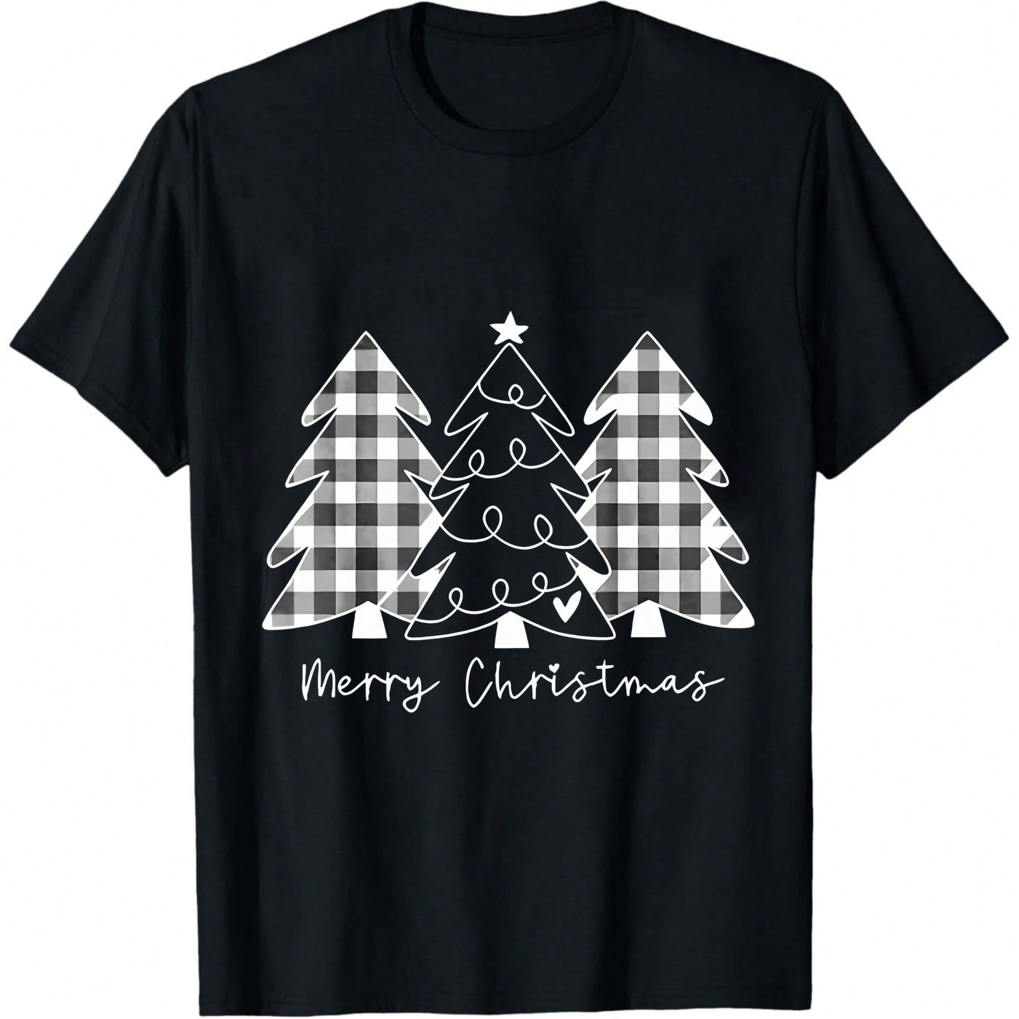 Women's Christmas T-Shirt, Buffalo Plaid Christmas Tree Graphic, Merry Christmas Short Sleeve Tee
