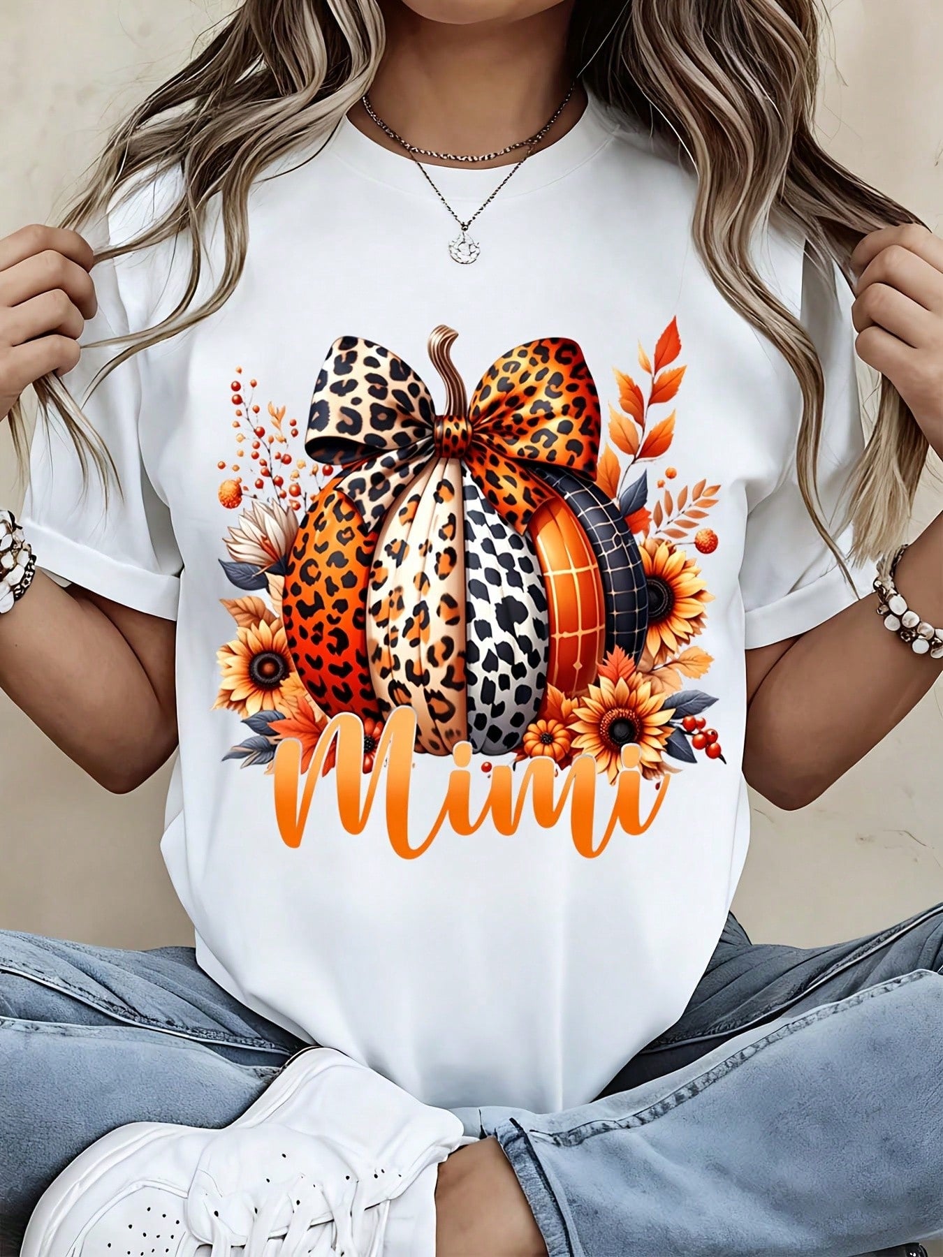 Unisex Fall Season Mimi T Shirt, Leopard Bow Cow Print Pumpkin Sunflower Autumn Mimi Grandma Graphic Short Sleeve Tee