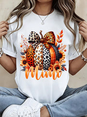 Unisex Fall Season Mimi T Shirt, Leopard Bow Cow Print Pumpkin Sunflower Autumn Mimi Grandma Graphic Short Sleeve Tee