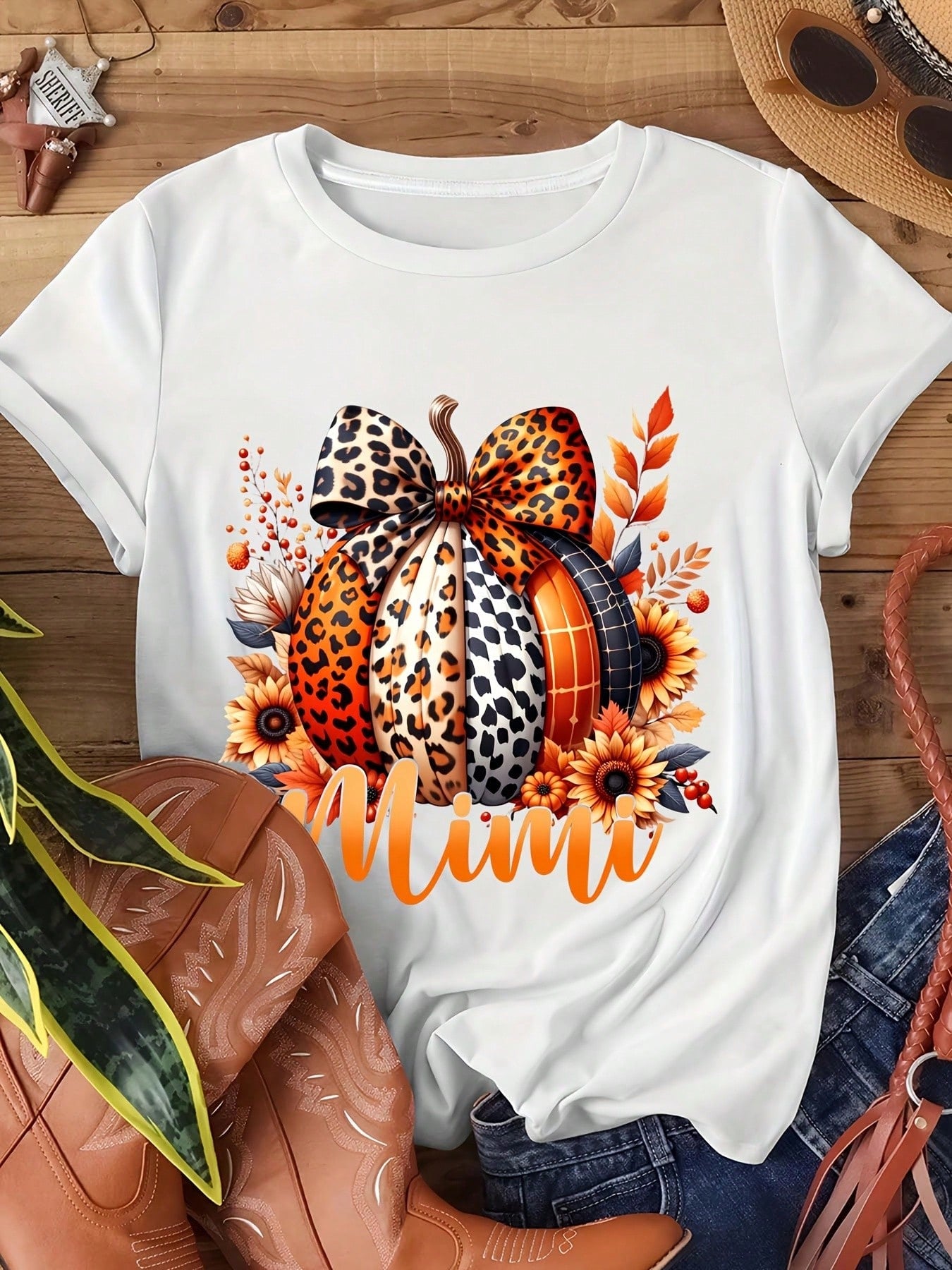 Unisex Fall Season Mimi T Shirt, Leopard Bow Cow Print Pumpkin Sunflower Autumn Mimi Grandma Graphic Short Sleeve Tee