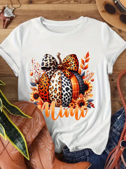 Unisex Fall Season Mimi T Shirt, Leopard Bow Cow Print Pumpkin Sunflower Autumn Mimi Grandma Graphic Short Sleeve Tee