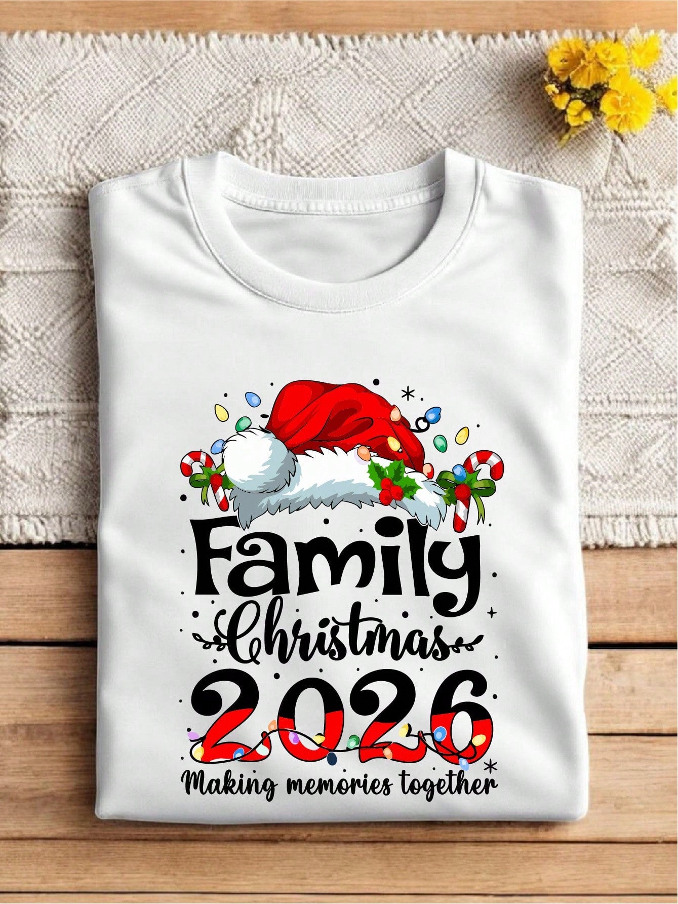 Family Christmas 2026 T-Shirt, Making Memories Together Xmas Family Reunion Tee, Santa Hat Lights Festive Holiday Short Sleeve Top for Men Women