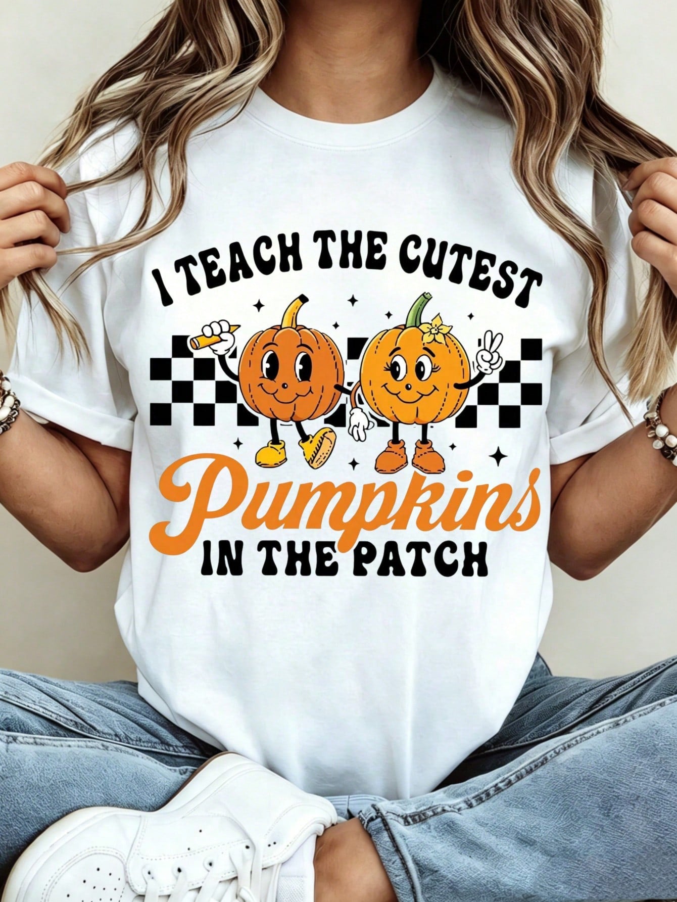 Cute Graphic, Women's T-Shirt, I Teach The Cutest Pumpkins In The Patch Print, Fall Season, Teacher Gift, Halloween T-Shirt