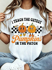 Cute Graphic, Women's T-Shirt, I Teach The Cutest Pumpkins In The Patch Print, Fall Season, Teacher Gift, Halloween T-Shirt