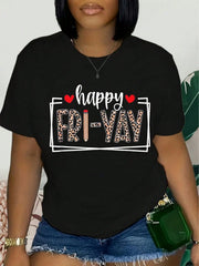 Happy FriYay Teacher Student Print Short Sleeve Tee Weekend Top