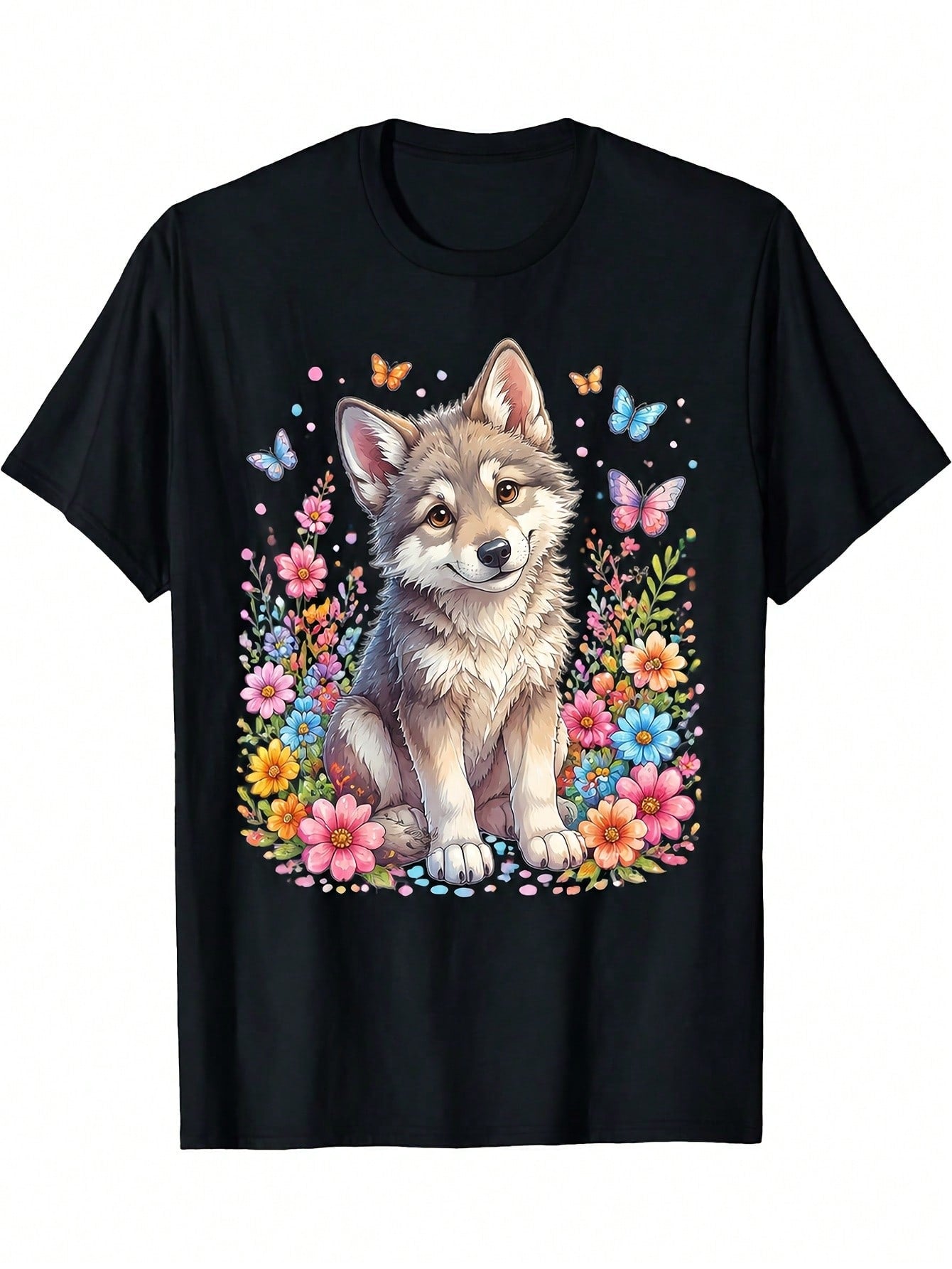 Men's And Women's Short Sleeved T-Shirts, Cute Butterfly Dog T-Shirts