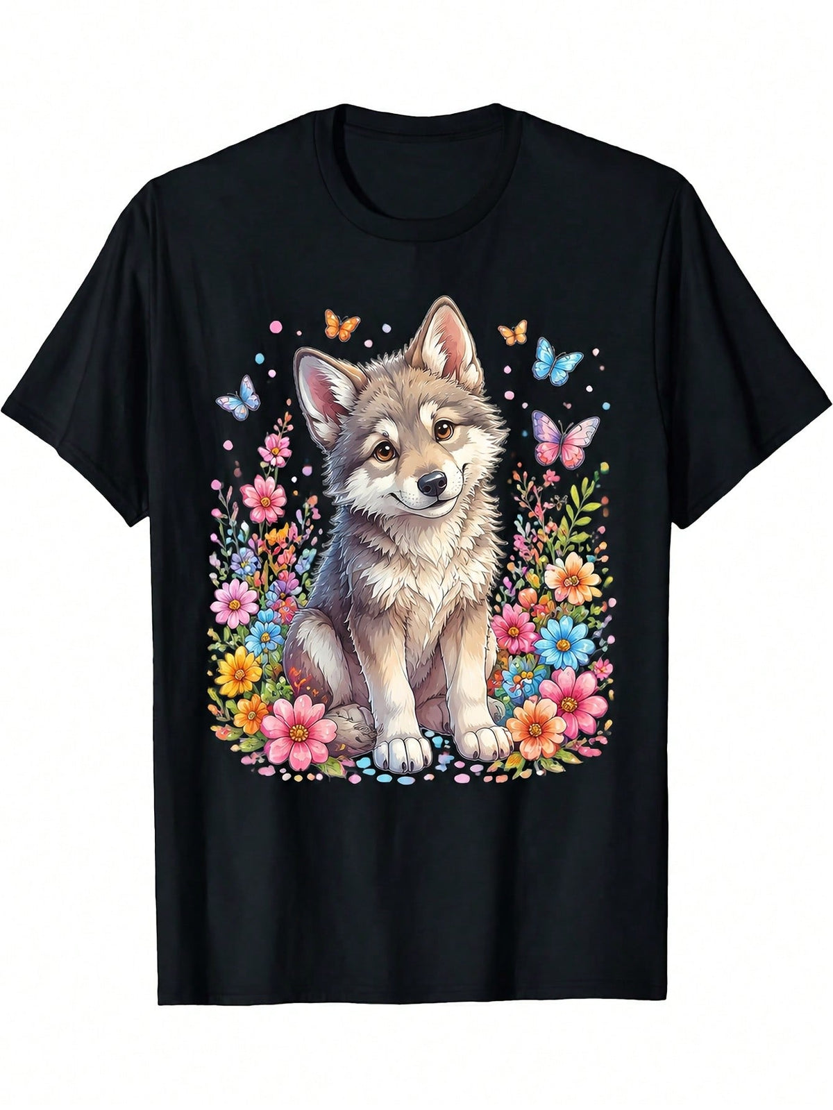 Men's And Women's Short Sleeved T-Shirts, Cute Butterfly Dog T-Shirts