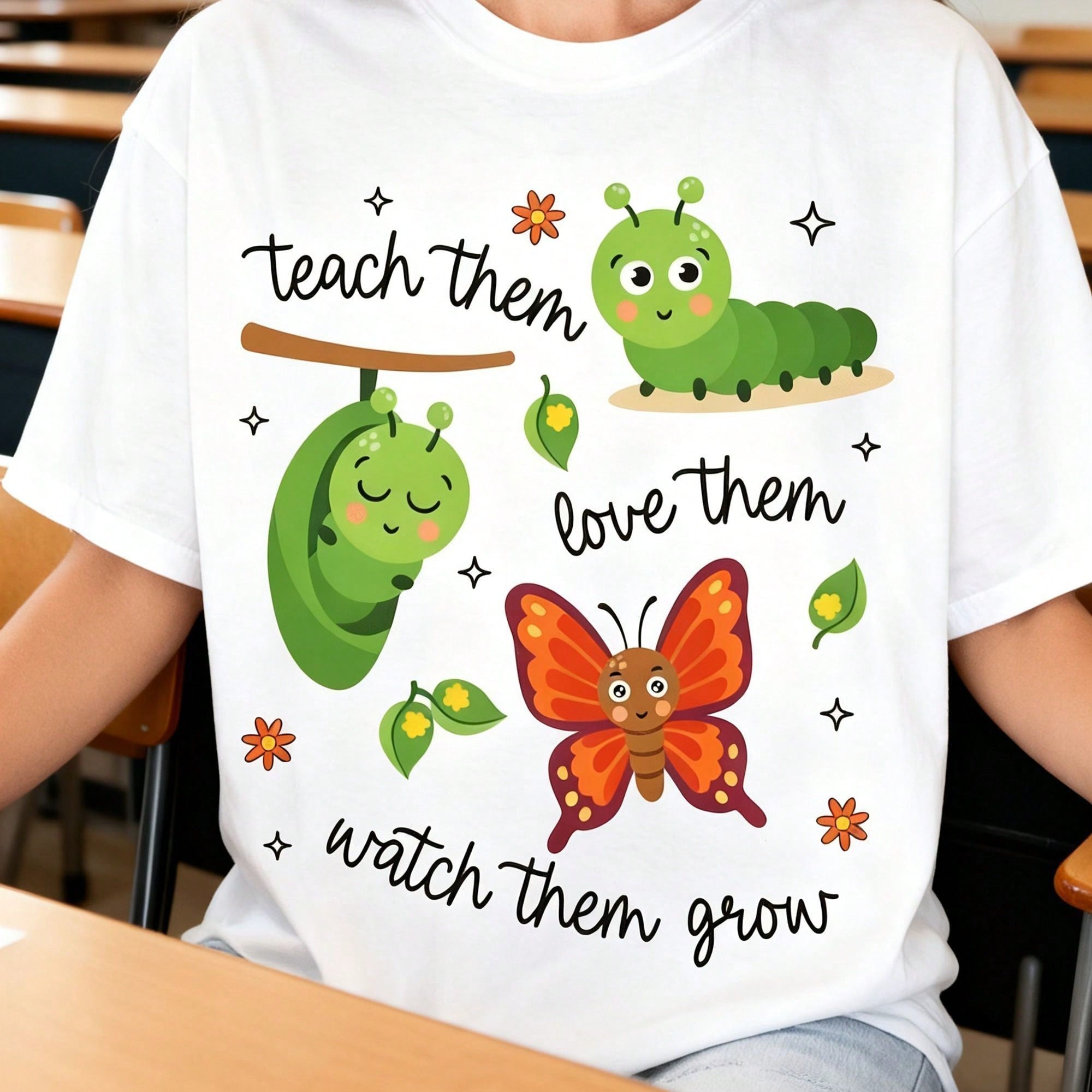 Teach Them Love Them Watch Them Grow Teacher T-Shirt, Cute Butterfly Tee