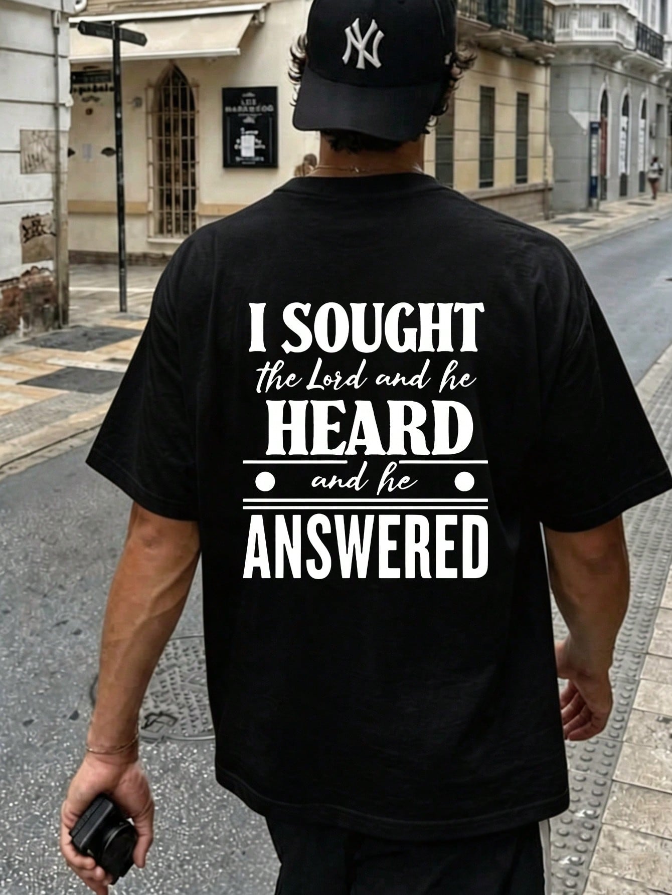 Mens Christian Shirt I Sought the Lord He Heard and Answered Bible Verse Faith Graphic Tee