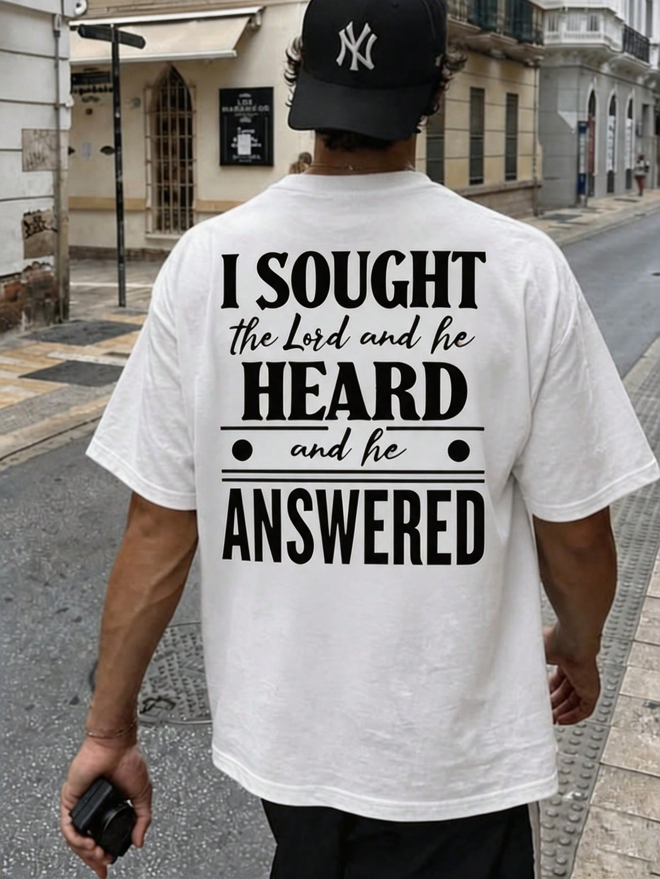 Mens Christian Shirt I Sought the Lord He Heard and Answered Bible Verse Faith Graphic Tee