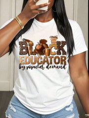 Black Educator Graphic Crew Neck Tee Educational Worker Relaxed Short Sleeve