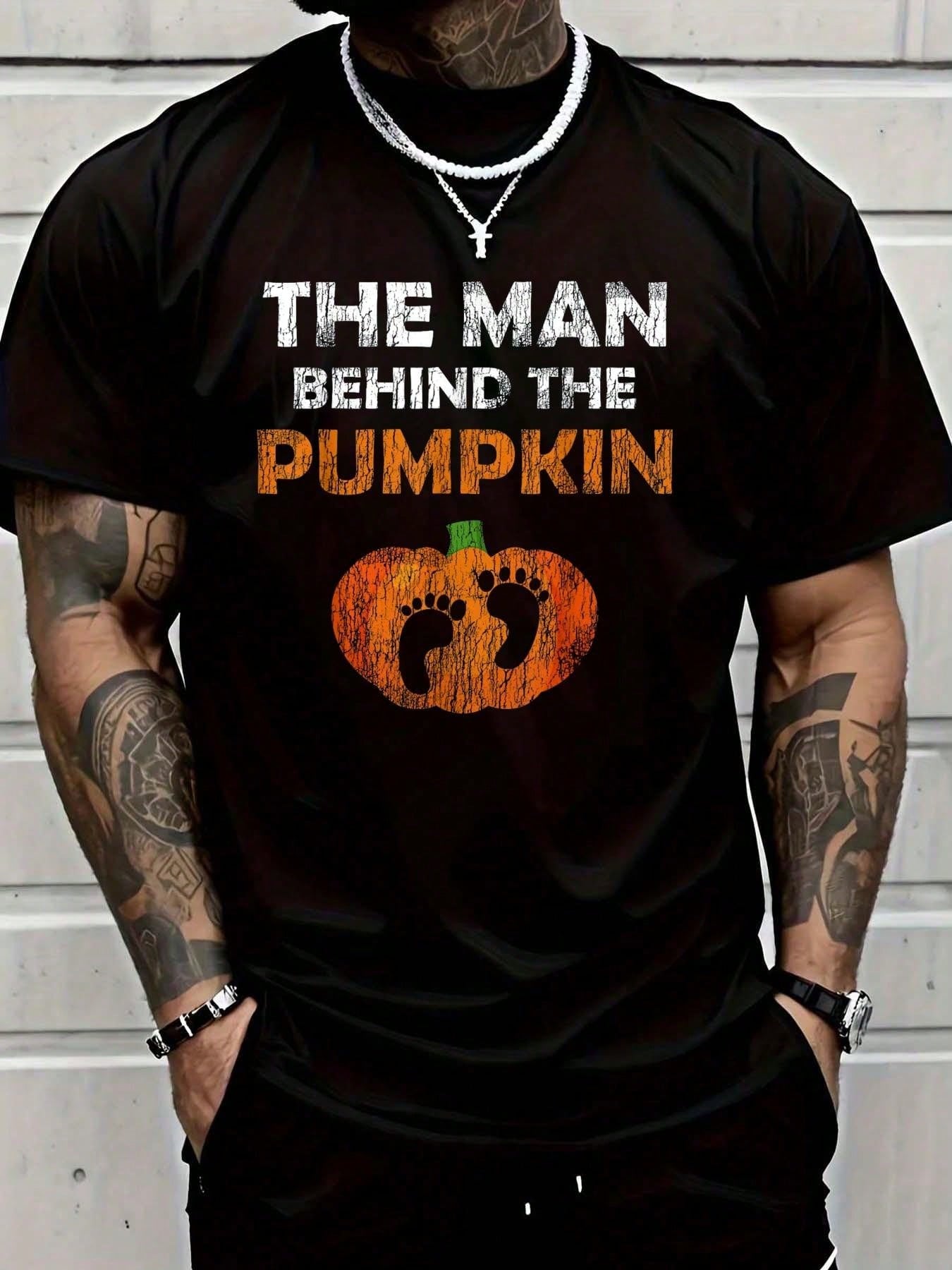 Pregnant Thanksgiving Dad Expecting Lil Pumpkin Print Black Cotton Tee Top