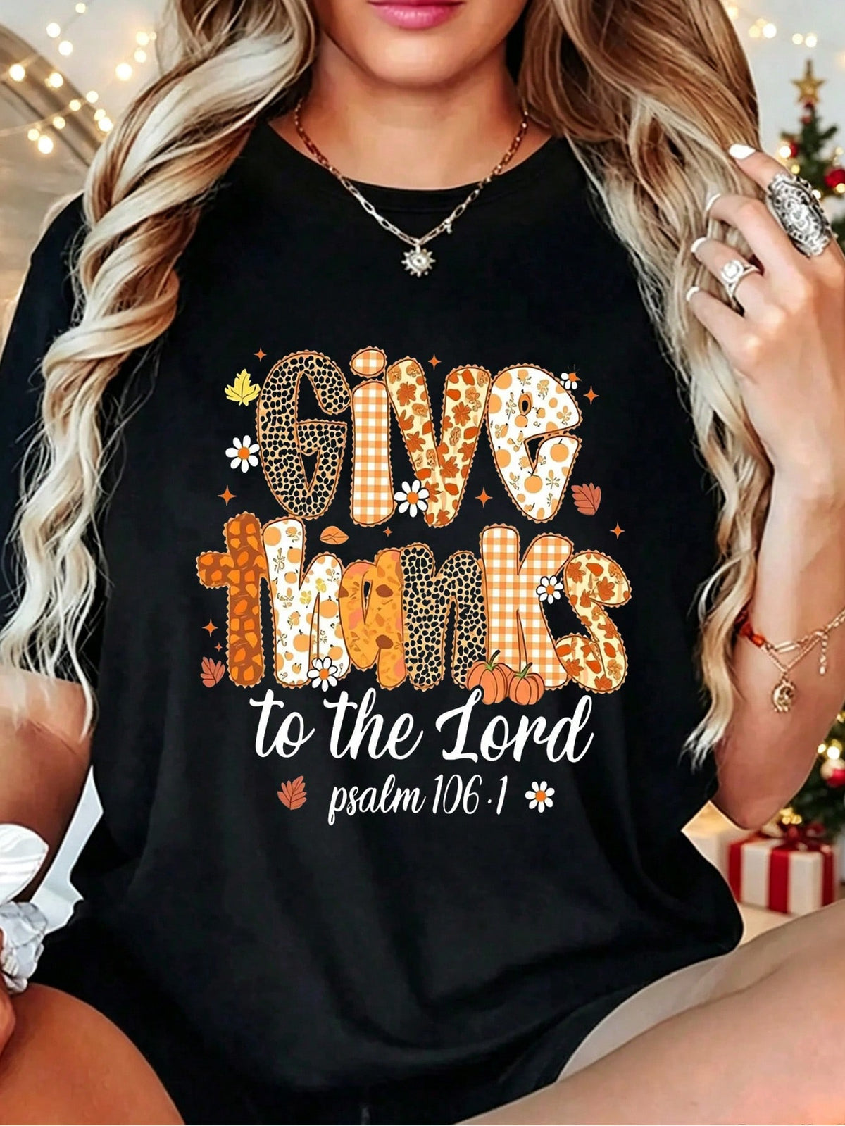 Womens Give Thanks to the Lord Shirt Psalm 106 Christian Thanksgiving Fall Faith Graphic Tee