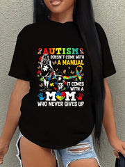 Doesnt Come With A Manual Graphic Crew Neck Tee Autism Mom Short Sleeve Top