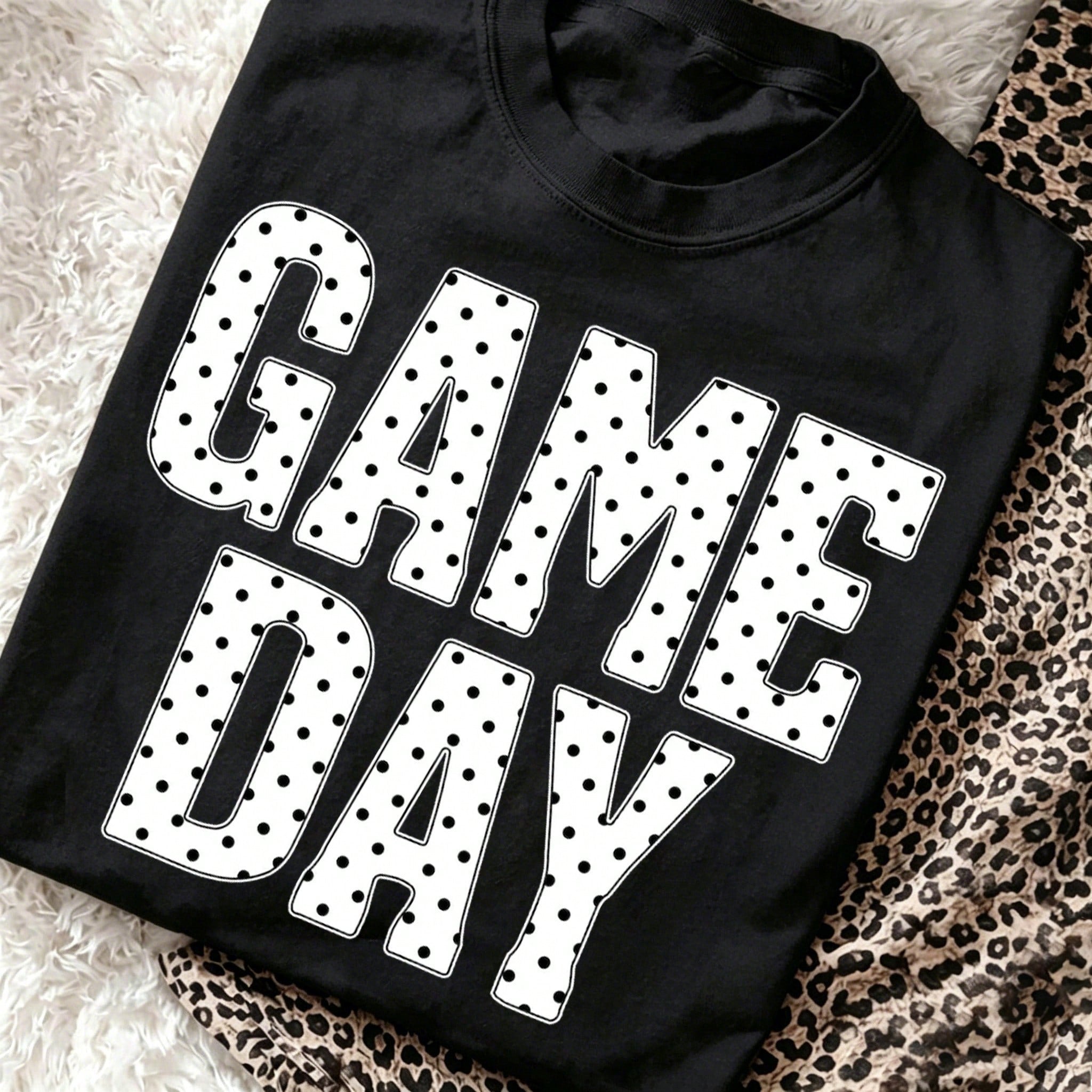 Polka Dot Game Day Graphic Tee Football Fall Tops Beach Outfit For Woman Vacation Clothes Casual T Shirt