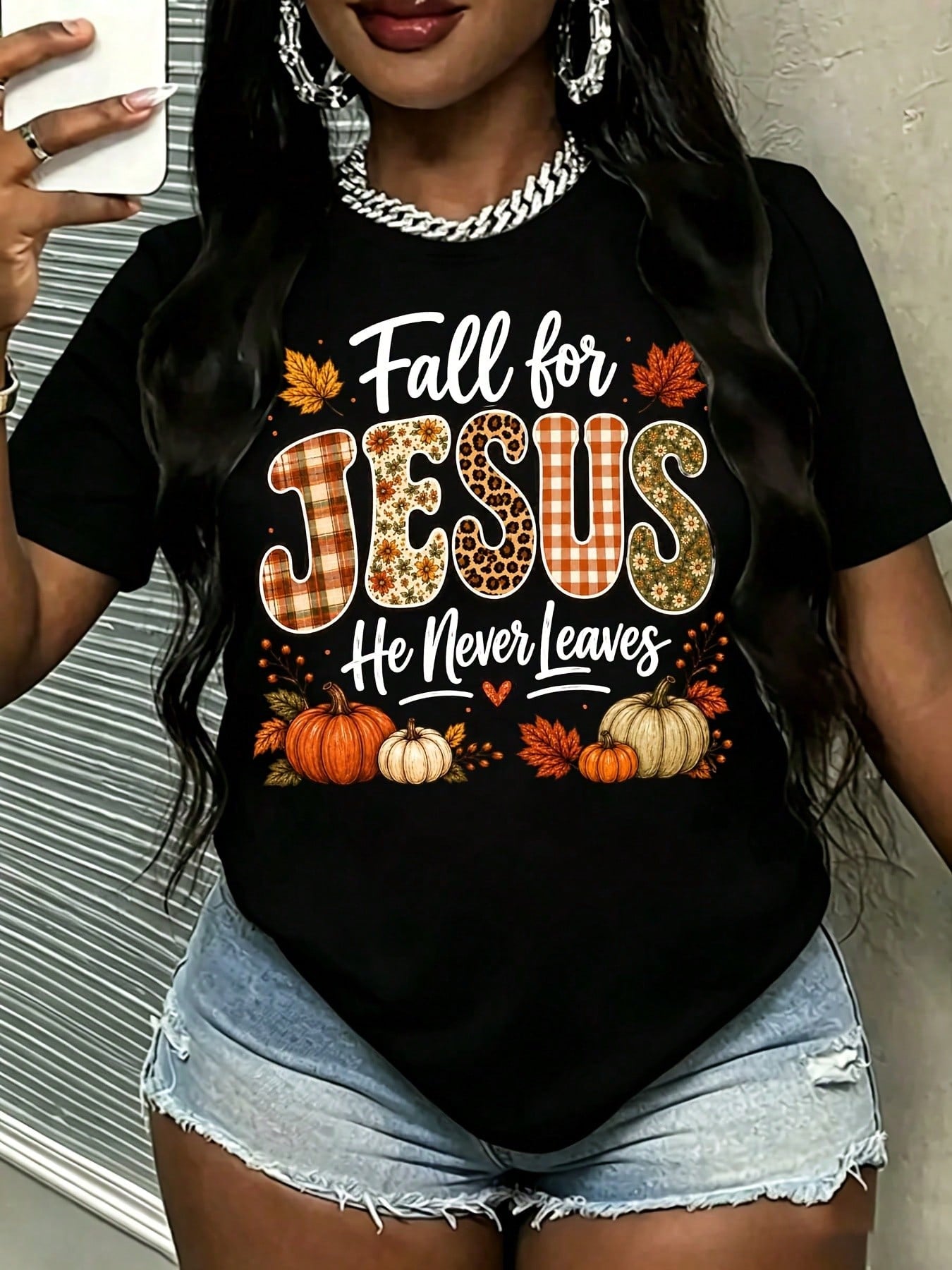 Fall For Jesus He Never Leaves Pumpkin Graphic Tee, Autumn Casual Sport