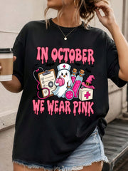 In October We Wear Pink Nurse Ghost Halloween T-Shirt for Women