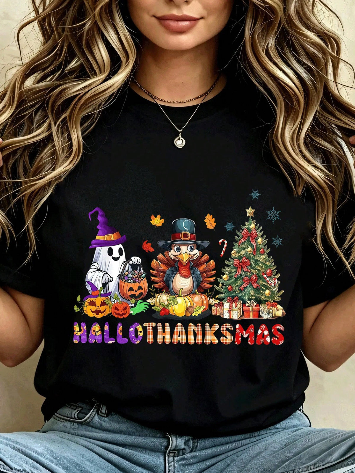 Halloween Thanksgiving Christmas Print TShirts Soft And Breathable Crew Neck T Shirts