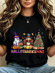 Halloween Thanksgiving Christmas Print TShirts Soft And Breathable Crew Neck T Shirts
