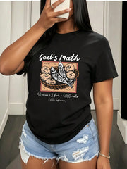 Fish Loaves Print Tee Black Lightweight Crew Neck Summer Basic Top