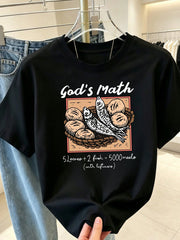 Fish Loaves Print Tee Black Lightweight Crew Neck Summer Basic Top
