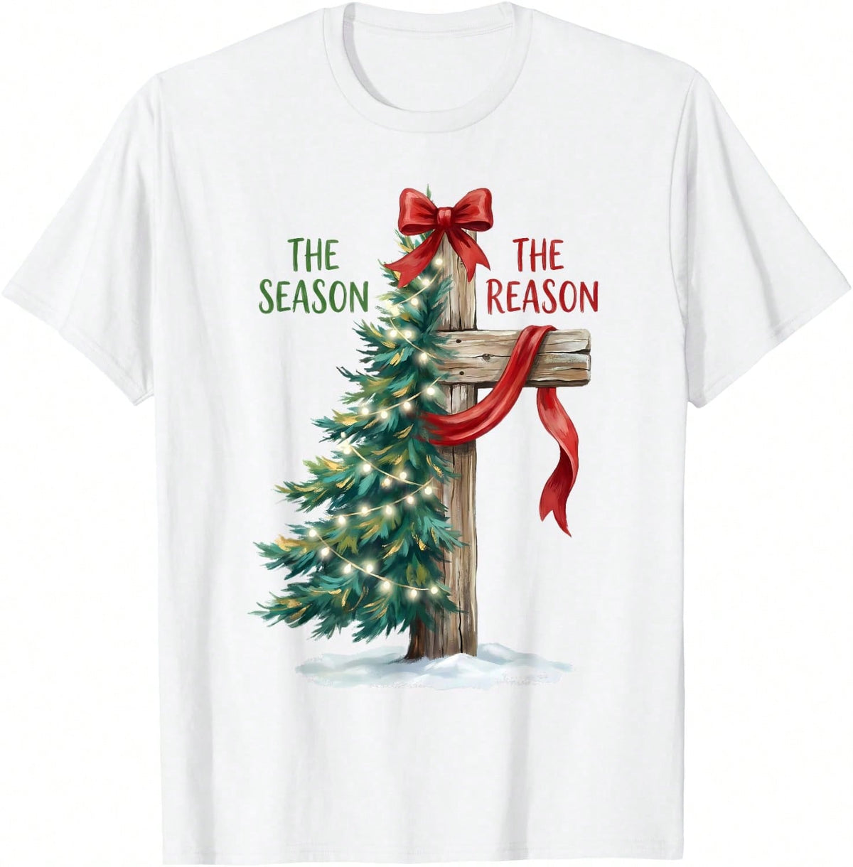 Christmas Tree The Season Jesus Cross The Reason Xmas T-Shirt