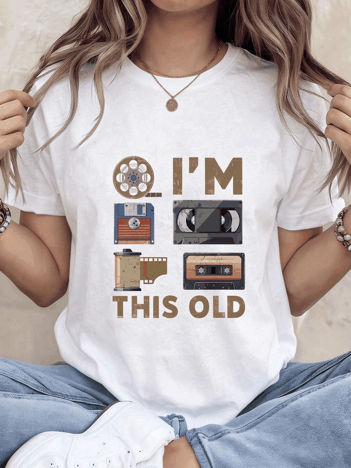 This Is How Old I Am Graphic Crew Neck Tee Retro Tech Short Sleeve