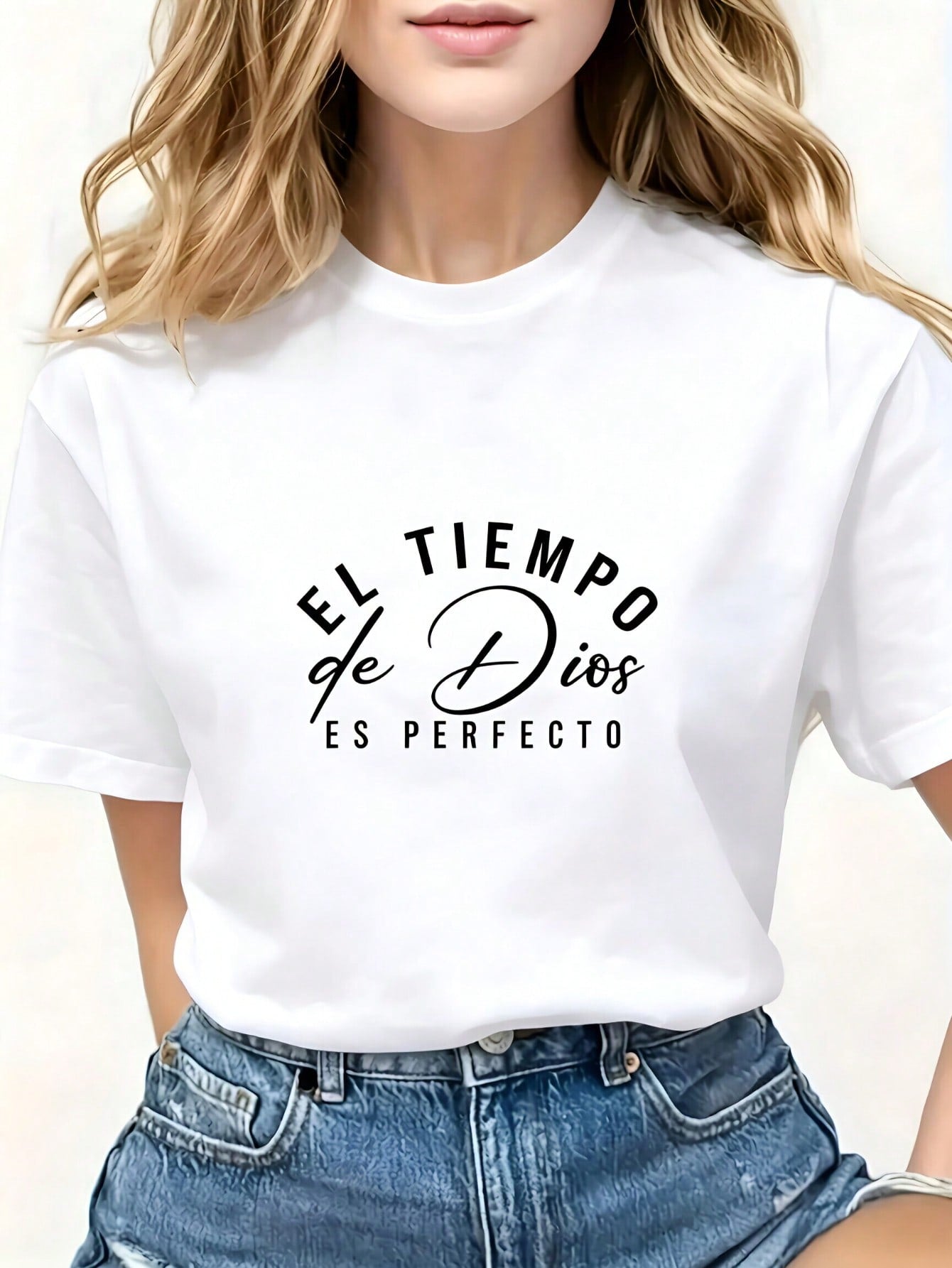 El Tiempo De Dios Perfecto Spanish Christian Oversized Short Sleeve Tee Top