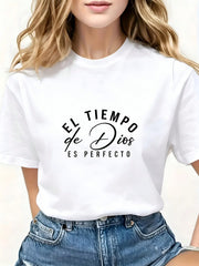 El Tiempo De Dios Perfecto Spanish Christian Oversized Short Sleeve Tee Top