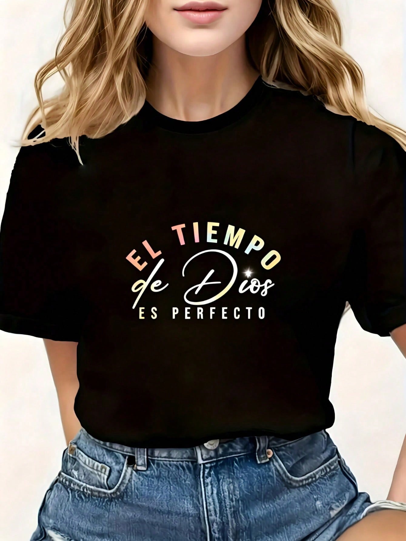 El Tiempo De Dios Perfecto Spanish Christian Oversized Short Sleeve Tee Top