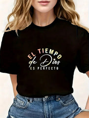 El Tiempo De Dios Perfecto Spanish Christian Oversized Short Sleeve Tee Top
