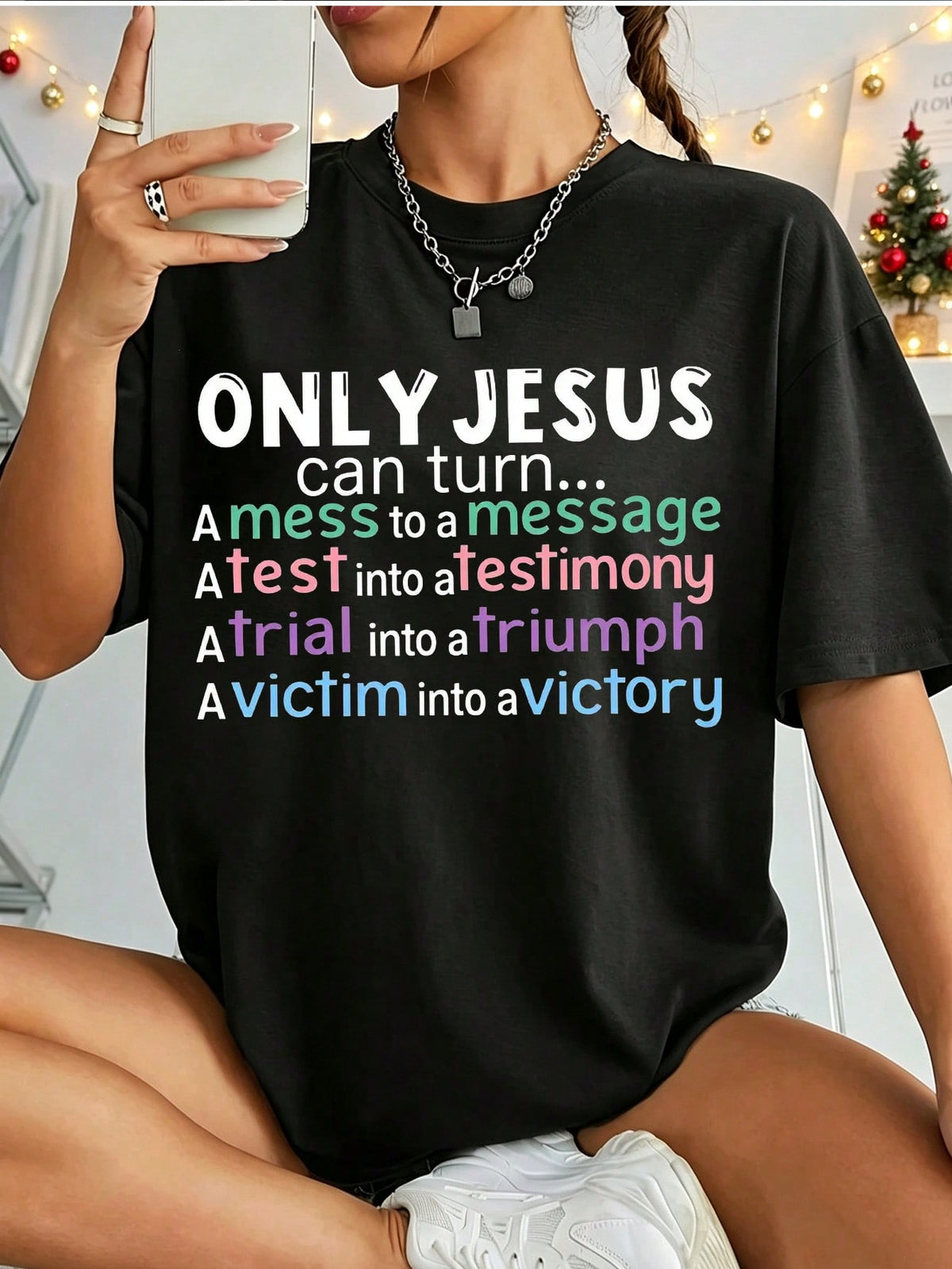 Unisex Inspirational Religious Graphic Tee, Only Jesus Can Turn A Mess To A Message Faith Quote Short Sleeve T-Shirt for Men Women