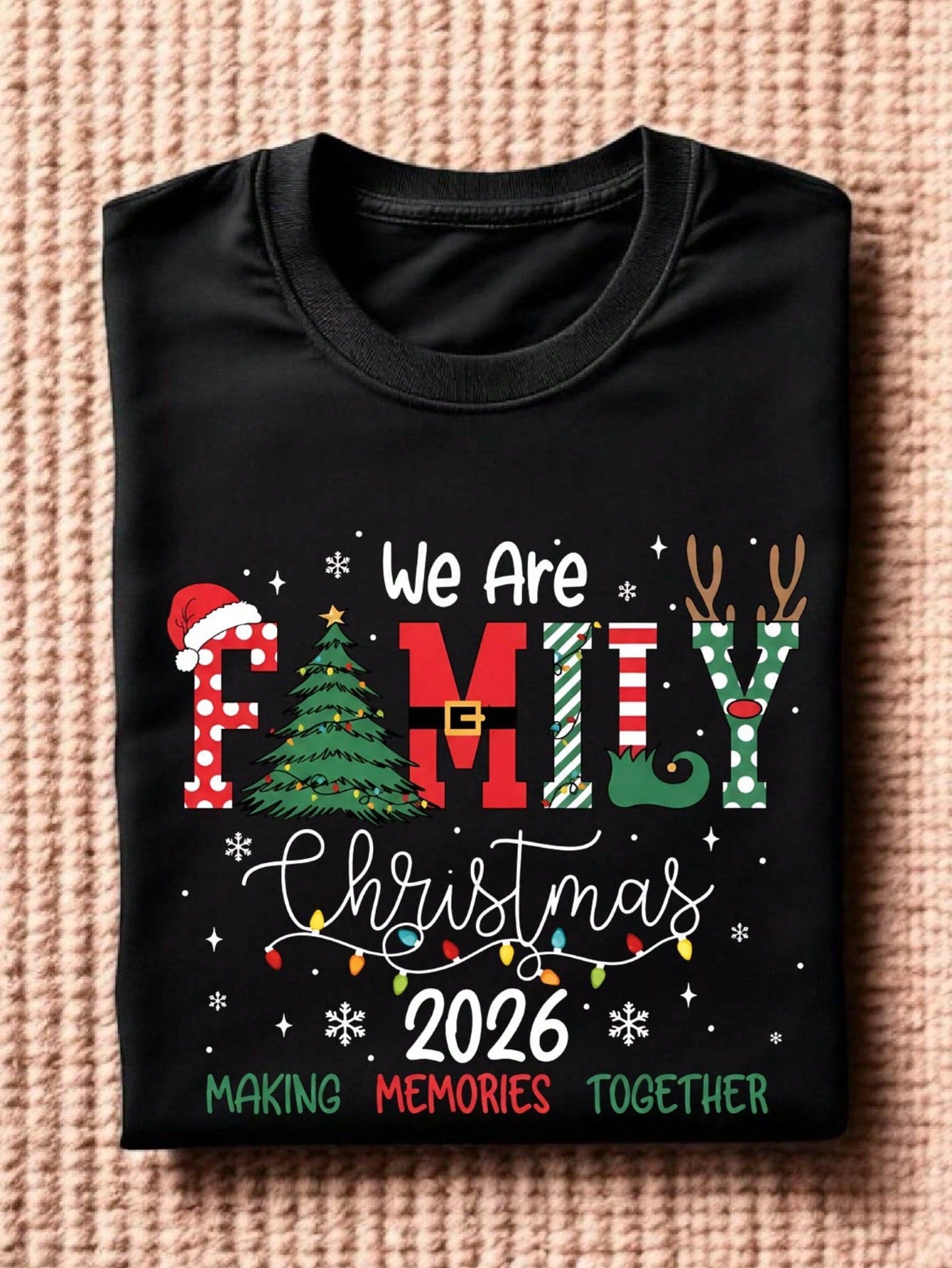 2026 Christmas Crew T-Shirt, We Are Family Christmas Shirt, Family Christmas Tee, Festive Holiday Crew Neck Tee