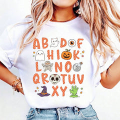 Women T-Shirt, Teacher Halloween Alphabet Shirt, Fall Teacher Shirt, Back To School ABC Shirt