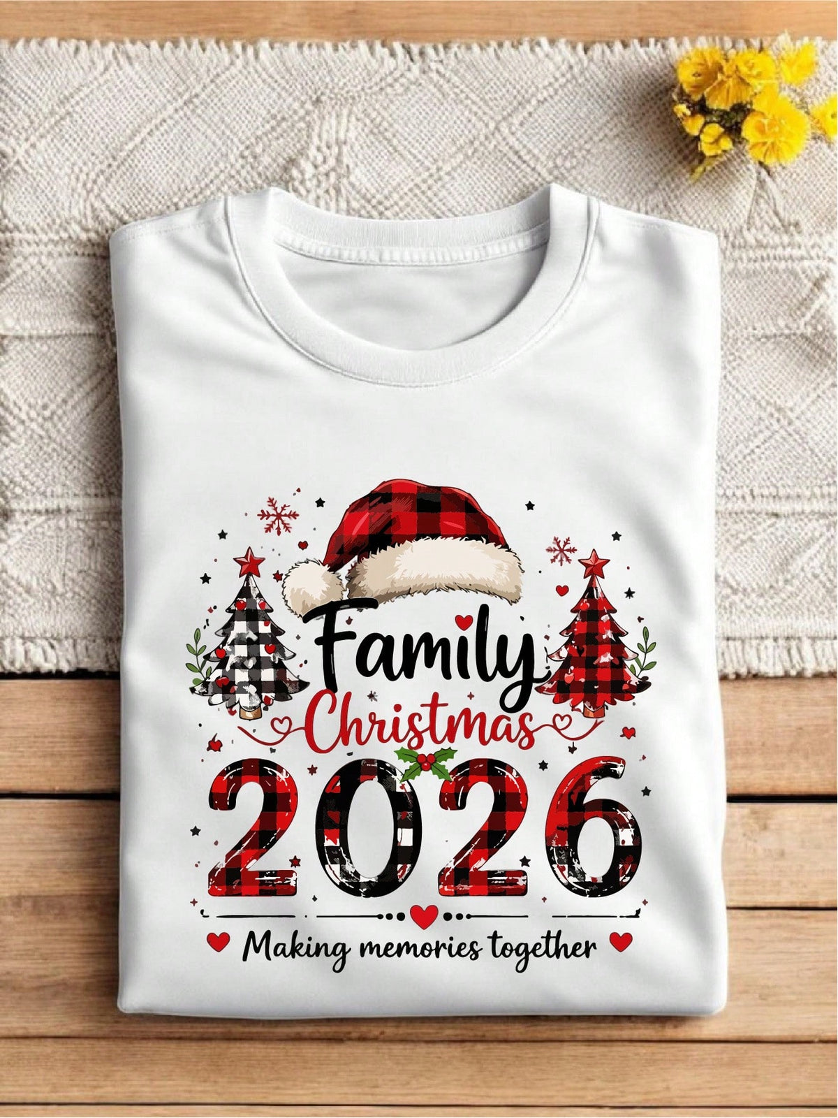 Family Christmas 2026 Matching T Shirt, Buffalo Plaid Santa Hat Christmas Tree Holiday Tee Making Memories Together Family Xmas Gift