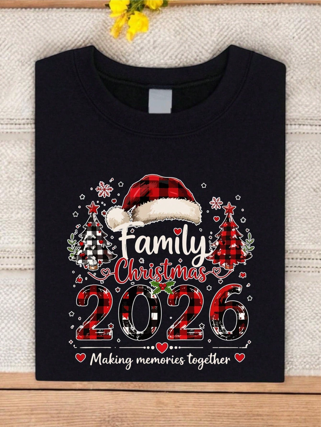 Family Christmas 2026 Matching T Shirt, Buffalo Plaid Santa Hat Christmas Tree Holiday Tee Making Memories Together Family Xmas Gift