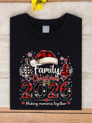 Family Christmas 2026 Matching T Shirt, Buffalo Plaid Santa Hat Christmas Tree Holiday Tee Making Memories Together Family Xmas Gift