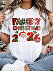Family Christmas 2026 Santa Claus Print Graphic Tees, Holiday Fall Outfit For Women, Casual Round Neck Short Sleeve Tops