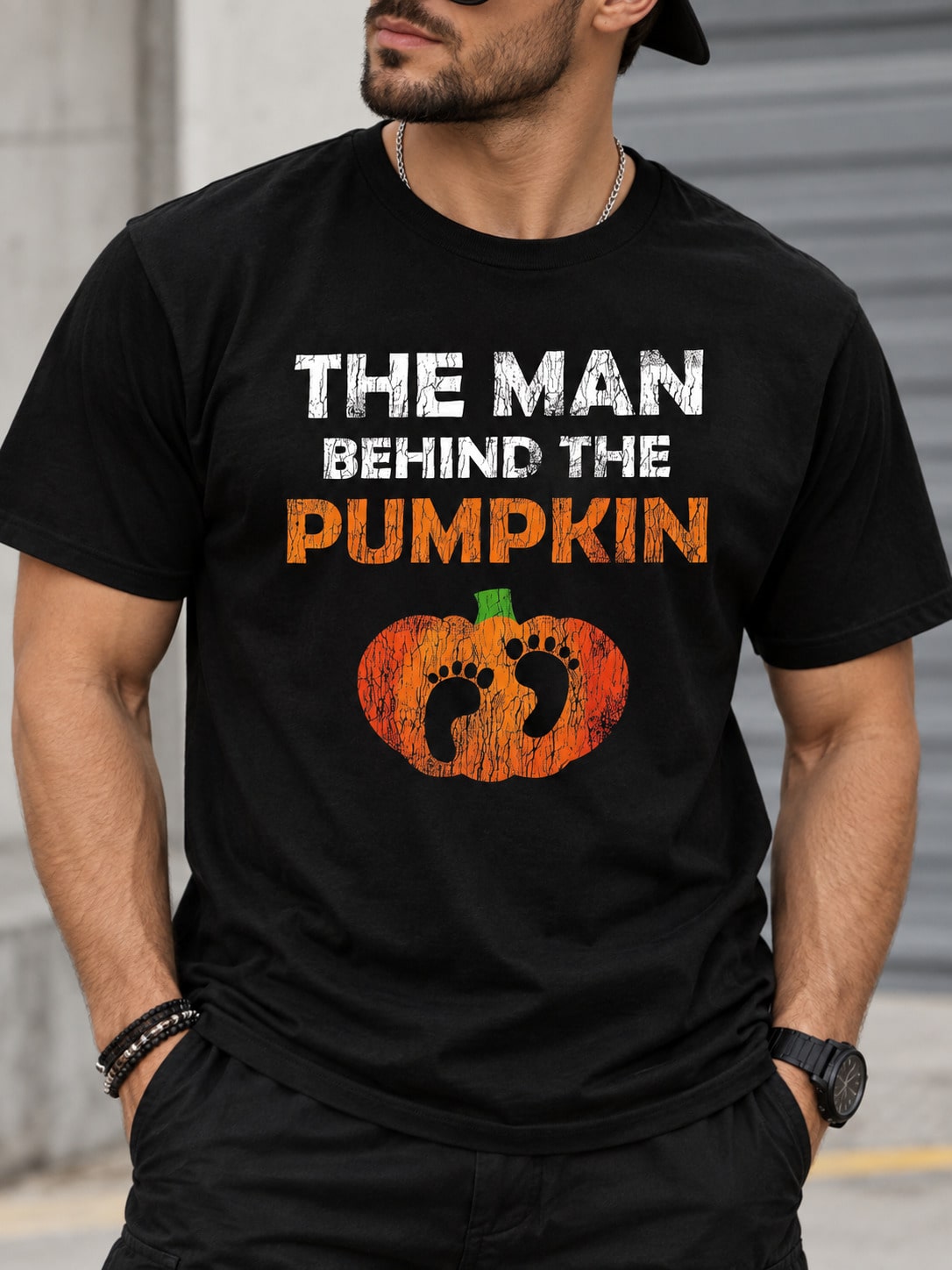 Pregnant Thanksgiving Dad Expecting Lil Pumpkin Print Black Cotton Tee Top