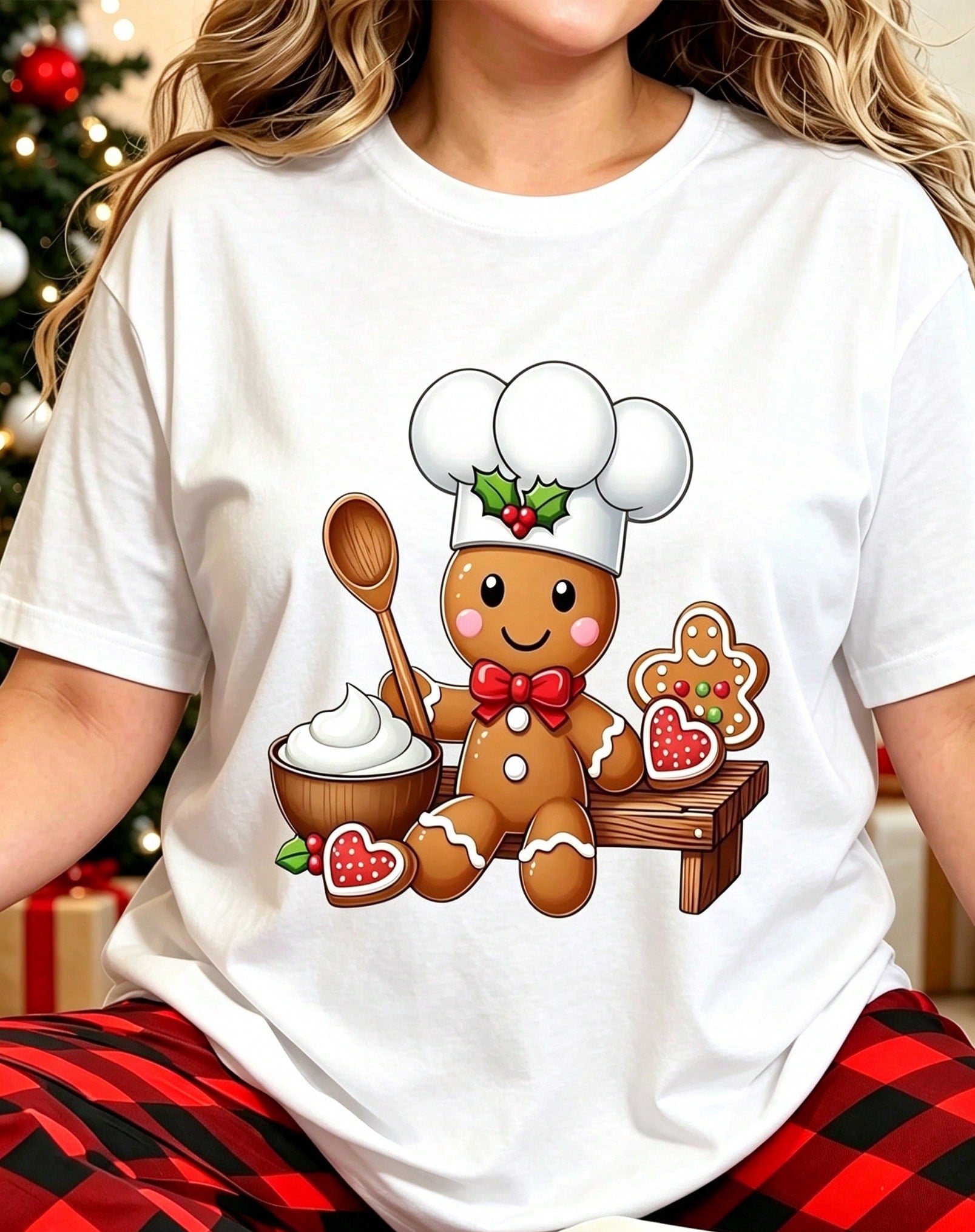 Cute Gingerbread Man Chef Christmas T-Shirt, Baking Cookie Xmas Tee, Holiday Baker Gift Shirt for Women Men Christmas Party Outfit