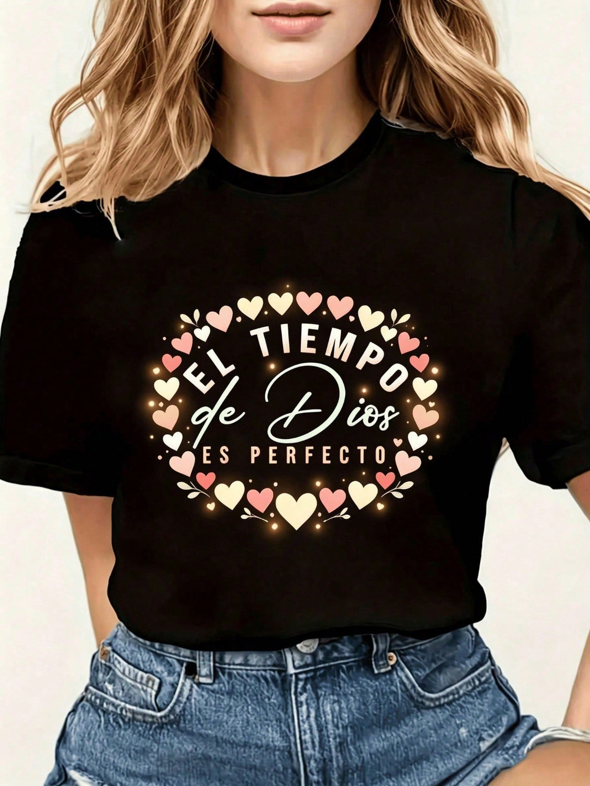 El Tiempo De Dios Perfecto Spanish Christian Oversized Short Sleeve Tee Top