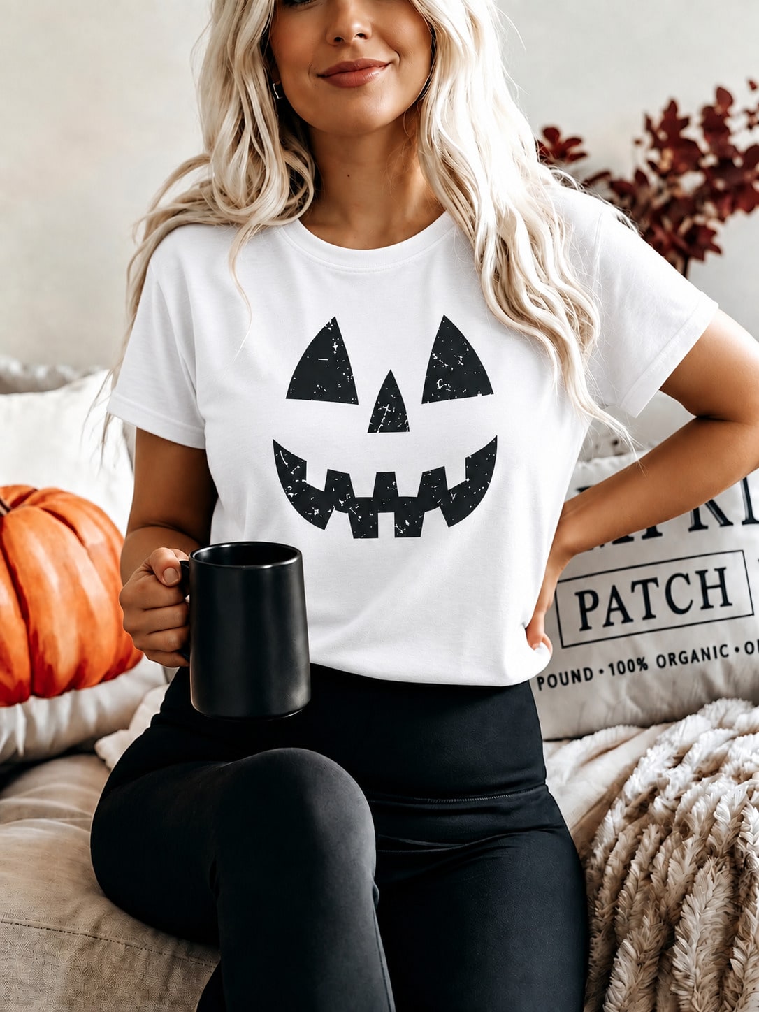 Women's Halloween Pumpkin Print Casual T-Shirt Short Sleeve Round Neck Cotton Tee For Fall Partie