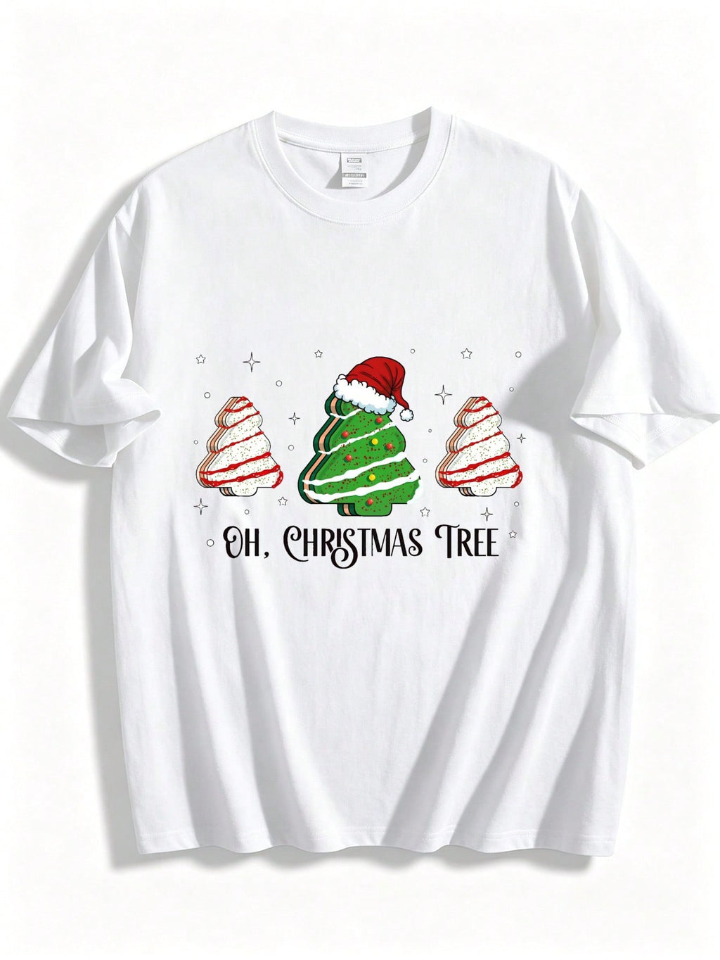 Oh Christmas Tree Graphic T Shirt, Tree Cake Santa Hat Holiday Short Sleeve Tee for Women