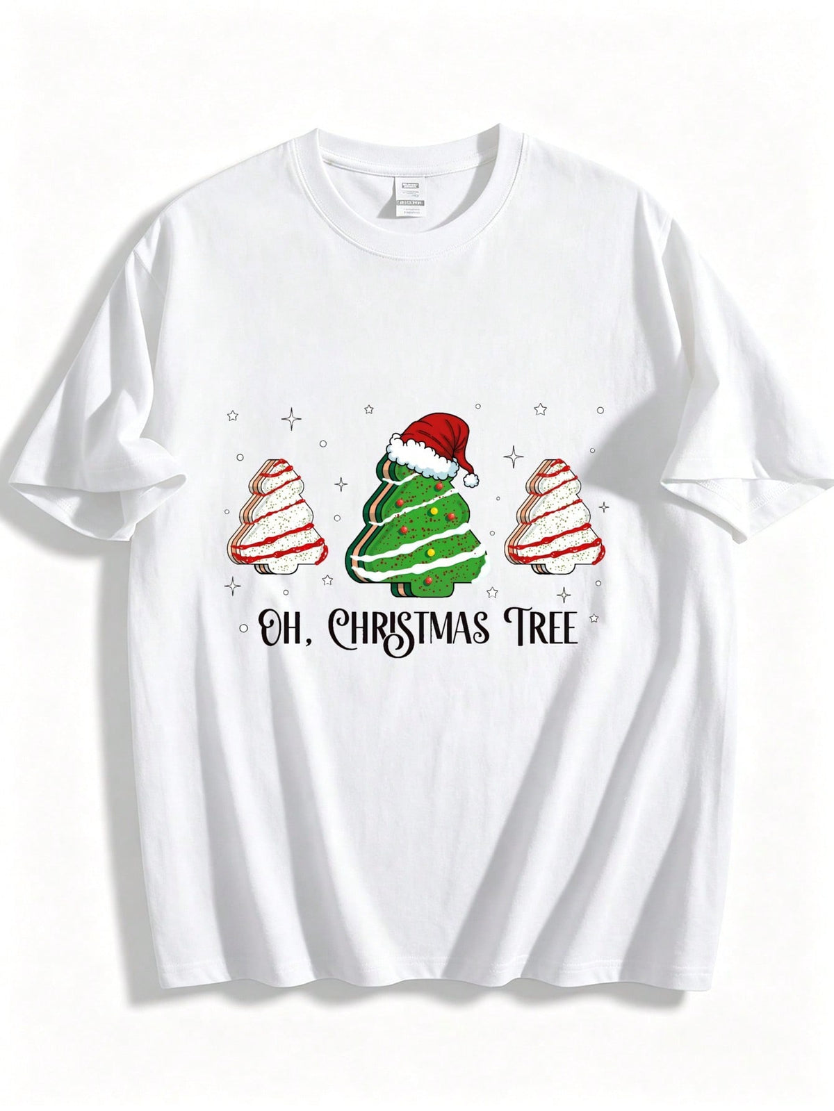 Oh Christmas Tree Graphic T Shirt, Tree Cake Santa Hat Holiday Short Sleeve Tee for Women