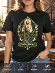 Unisex Religious Graphic Tee, San Judas Tadeo Saint Jude Catholic Faith Vintage Art Short Sleeve T-Shirt