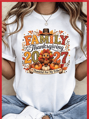 Family Thanksgiving Shirt Thankful For My Tribe Cute Turkey Pumpkin Matching Family Graphic Tee
