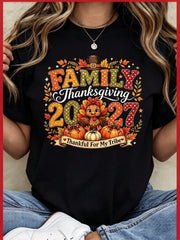Family Thanksgiving Shirt Thankful For My Tribe Cute Turkey Pumpkin Matching Family Graphic Tee