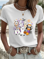 Halloween Nurse Graphic T-shirt, Short-sleeved Crew Neck Casual Top